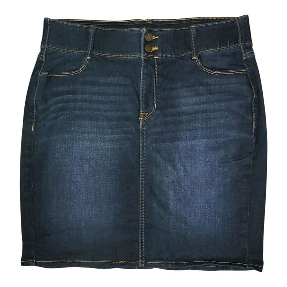 APT 9 Tummy Control Denim Pencil Skirt Sz 14 Dark Wash Stretch Pockets Back Slit - Picture 6 of 6